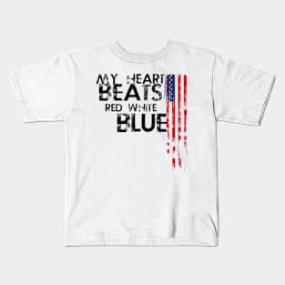 My Heart Beats Red White Blue American Patriotism Kids T-Shirt